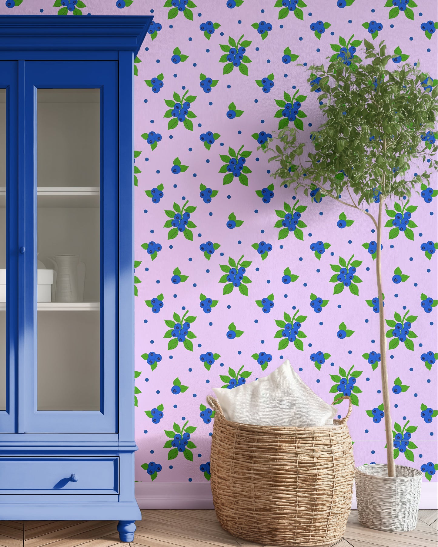 blueberry wallpaper, cottage core, quirky elegant modern country house wallpaper