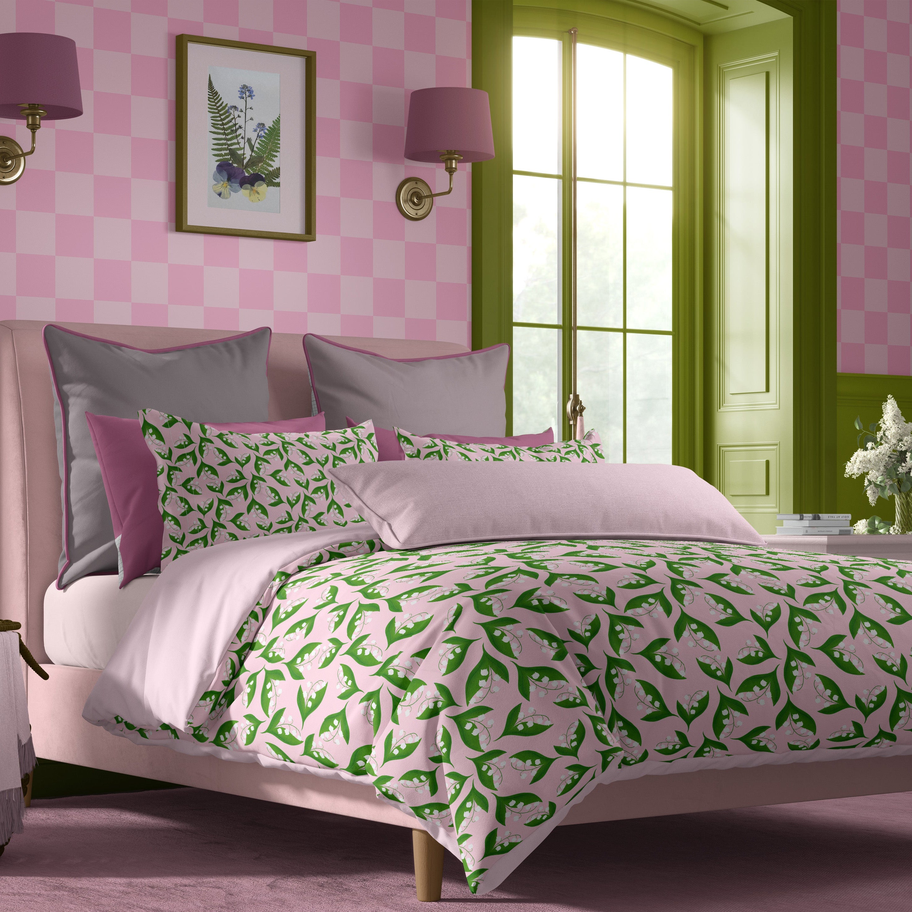 ‘Checkmate’ Checkered Wallpaper in Pink Extreme – Réka Thornton designs
