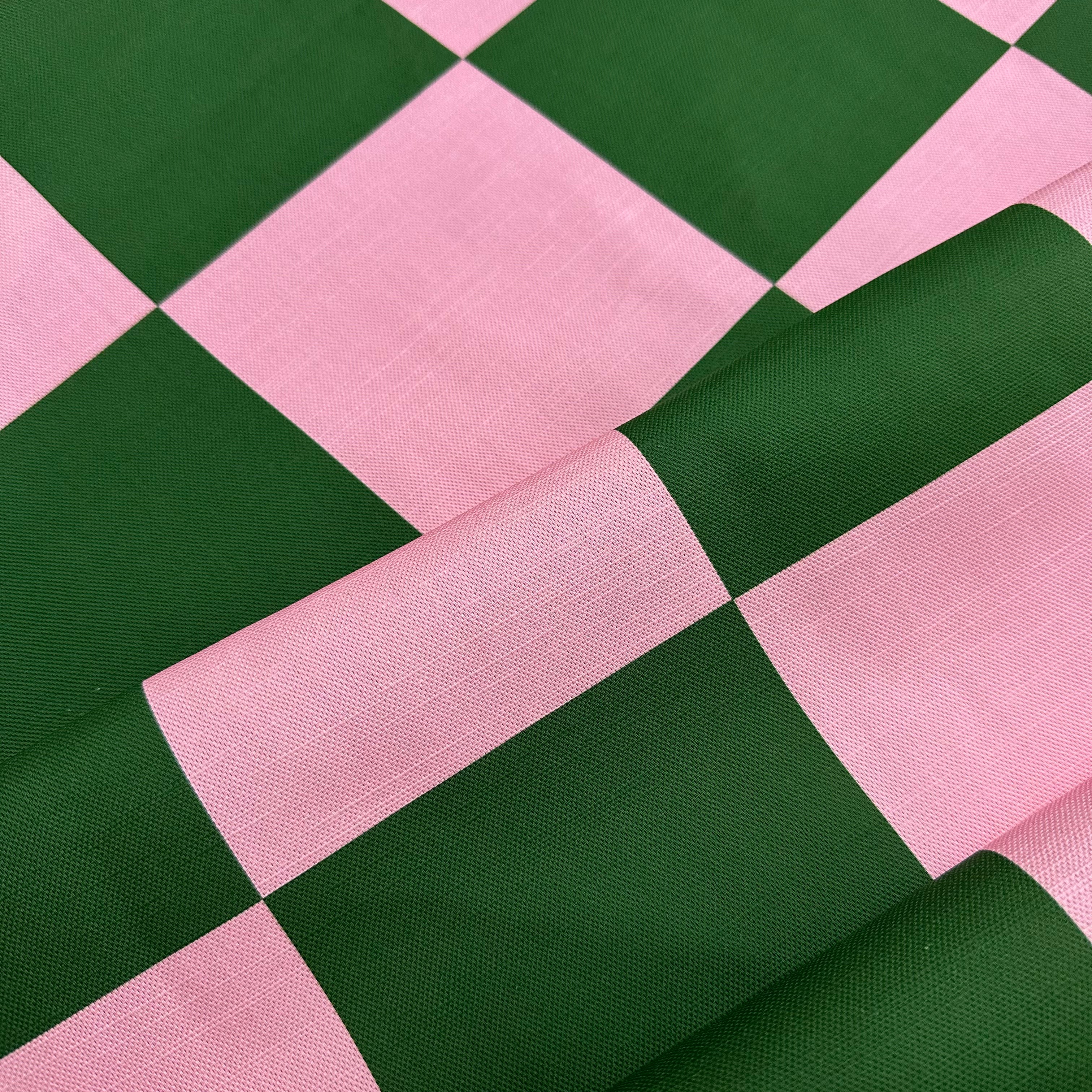 'Checkmate' checkered fabric in forest green and pink – Réka Thornton ...