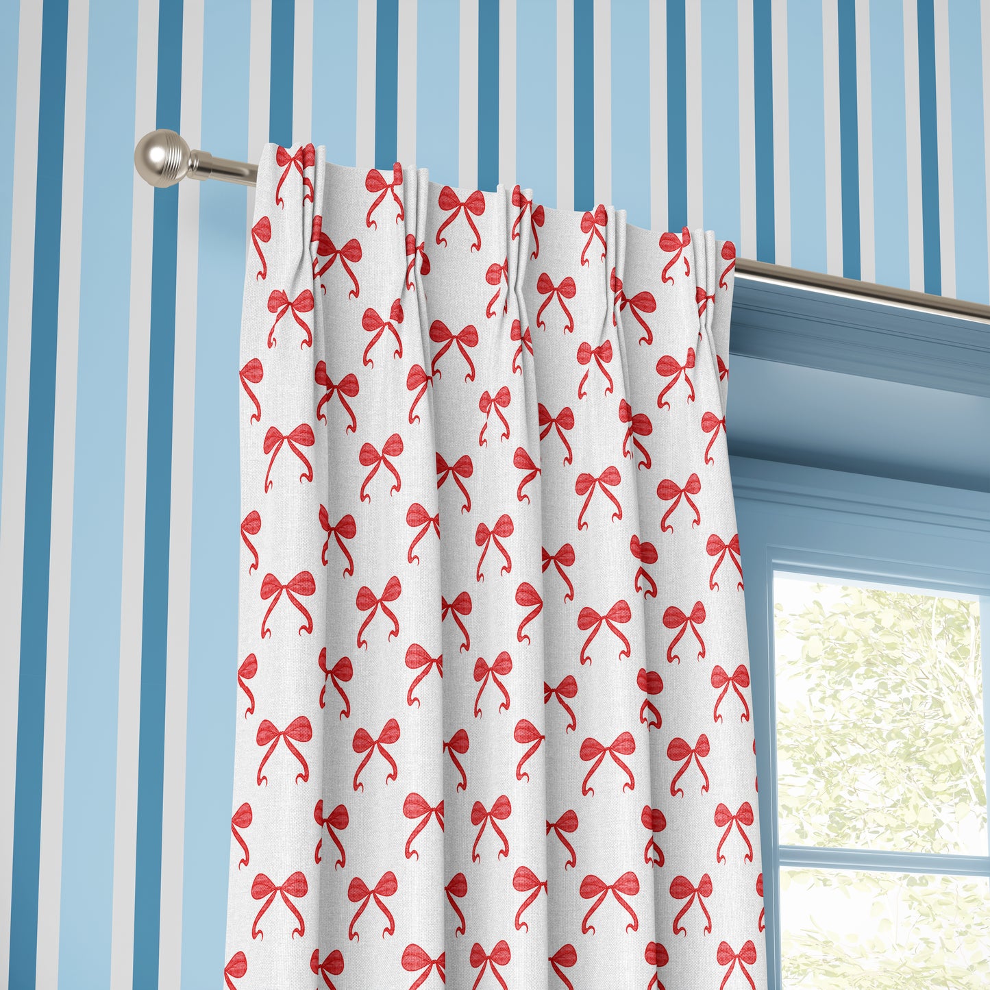 red bows fabric for curtains sewing and upholstery, cotton bow fabric, white and red fabric, girls bedroom fabric