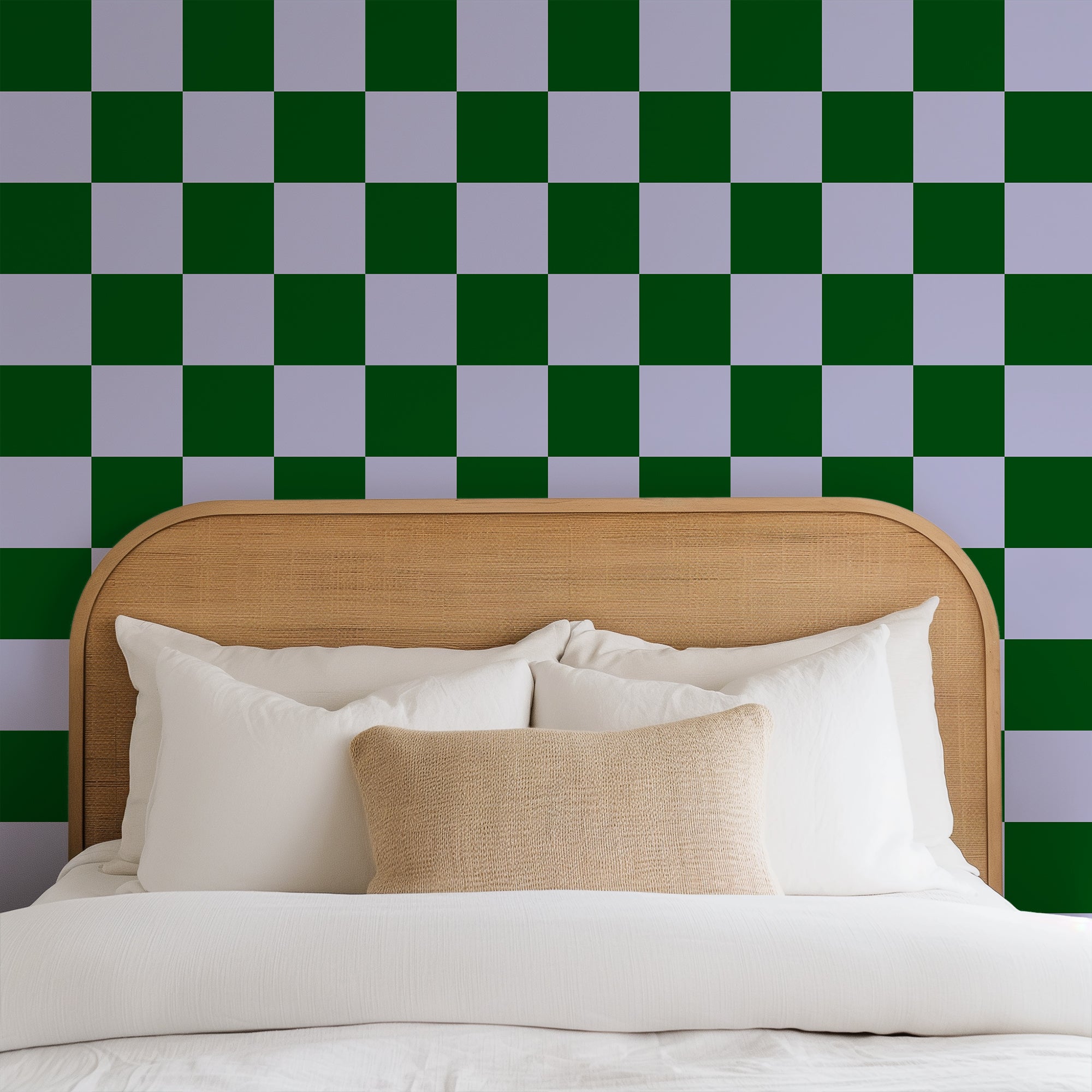 ‘Checkmate’ Checkerboard Wallpaper in green and soft purple – Réka ...
