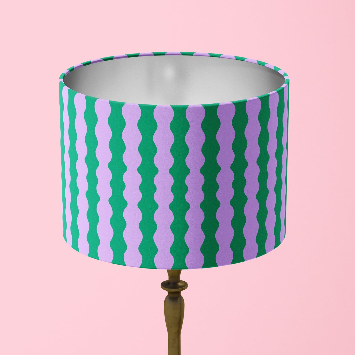 wavy lampshade in purple and green, cool lampshade, quirky abstract lampshade