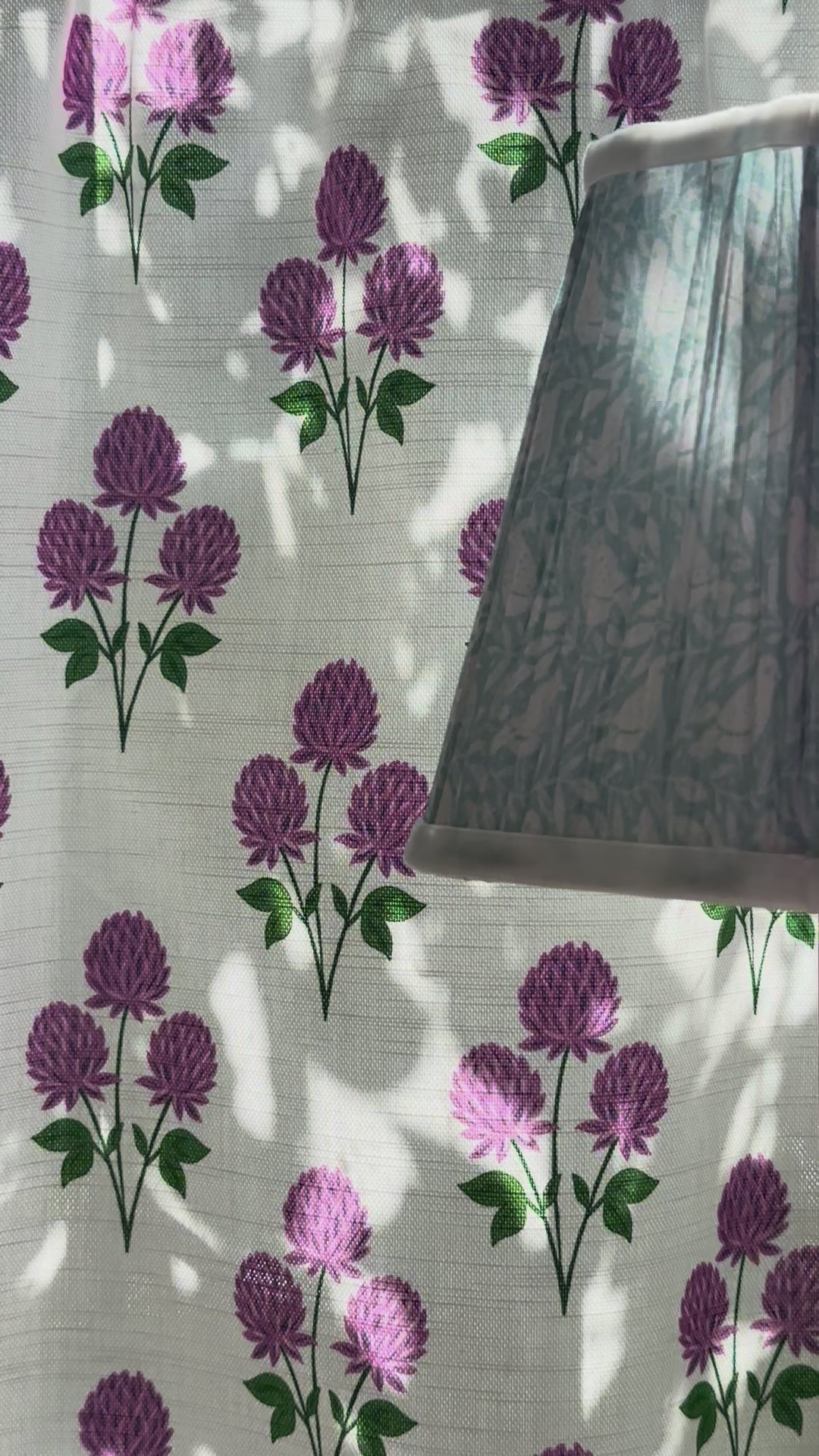 Purple Clover floral fabric in white